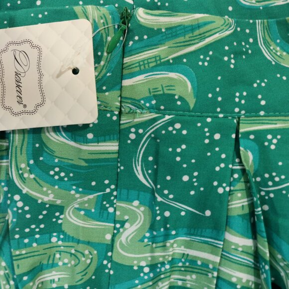 Dressever Pleated Skirt Mountains Deer Wolves Green Winter Side Zip - Picture 5 of 11